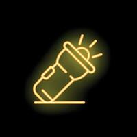 Neon icon of flashlight lighting up darkness vector