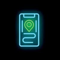 Neon mobile phone showing location tracking app interface vector