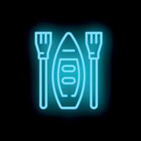 Neon icon of kayak with paddles for rafting or canoeing trip vector