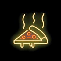 Neon sign showing steaming hot pizza slice vector
