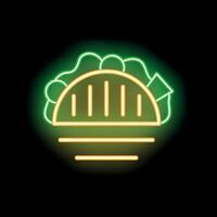 Glowing neon sign depicting a taco with lettuce and tomatoes vector