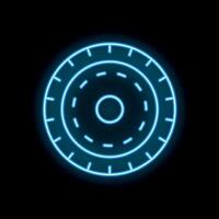 Blue neon sign is glowing in the shape of a car brake disc vector