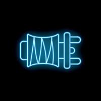 Blue neon style icon representing an extension cord on a black background vector