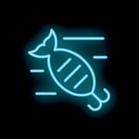 Blue neon sign of a grilled fish with speed lines on black background vector