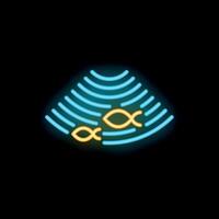 Neon icon of fishfinder echo sounder showing fish location vector