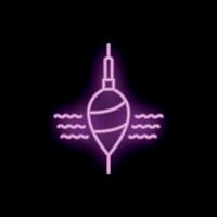 Neon fishing bobber floating on water surface icon vector