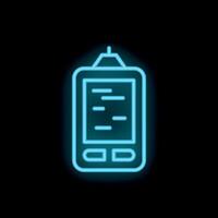 Neon icon of glucose meter showing blood sugar level for diabetes control vector