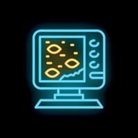 Neon icon of a fish finder showing fish on a screen vector