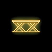Yellow neon icon of folding camping table glowing on black background vector
