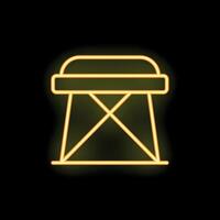 Neon style icon of a folding stool glowing on black background vector