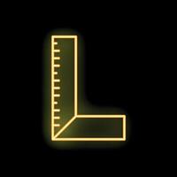Yellow neon sign showing a try square on black background vector