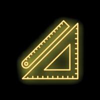 Glowing neon ruler and set square on black background vector