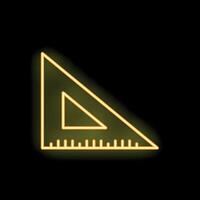 Yellow neon sign showing set square ruler on black background vector