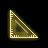 Yellow neon triangle ruler glowing on black background vector