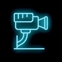 Neon sign of a broadcasting camera on tripod vector