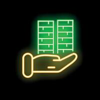 Businessman holding servers in neon style representing data center vector