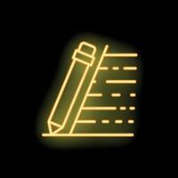 Neon pencil writing on paper icon in yellow color vector