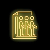 Neon icon of three business people standing in line for job interview vector