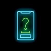 Neon green question mark inside smartphone screen displaying resize gesture icon vector