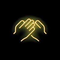Two hands clapping neon sign on black background vector