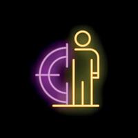 Neon icon of person standing with target behind on black background vector