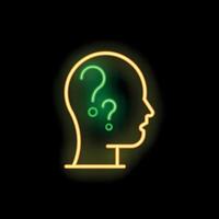 Neon icon of human head thinking with question marks vector