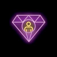 Neon icon of person inside diamond representing high value vector