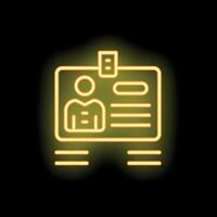 Yellow neon icon id card representing identification and security vector