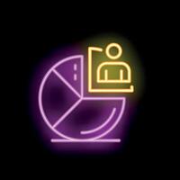 Neon icon of businessman and pie chart representing market share vector