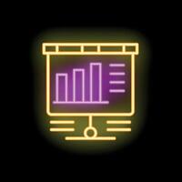 Neon sign showing flip chart with growing statistics for business presentation vector
