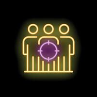 Neon icon of target audience showing customer segmentation vector