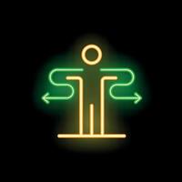 Neon sign of a person choosing between two options vector