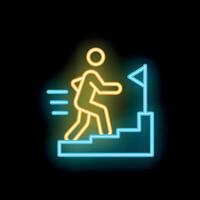 Neon icon of a businessman running up the career ladder to success vector