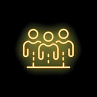 Neon icon of three people standing together forming a team vector