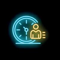 Neon sign representing time management with clock and businessman running vector