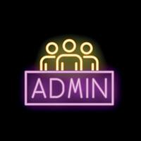 Neon sign showing administration department with three employees working vector