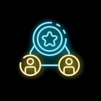 Neon icon of two businessmen sharing a common goal represented by a star vector