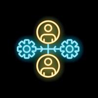 Neon icon of business people connecting through a network of gears vector