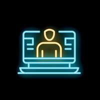 Neon laptop showing online user profile interface with avatar icon vector