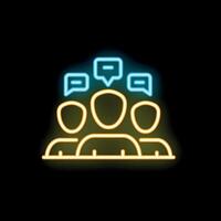 Neon icon of people discussing and exchanging ideas with speech bubbles vector