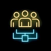 Neon icon of three people sharing data through network vector