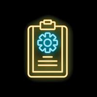 Neon yellow clipboard showing technical support on black background vector