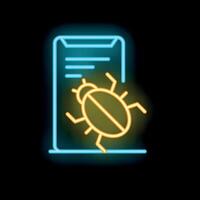 Neon icon of bug infecting smartphone screen vector
