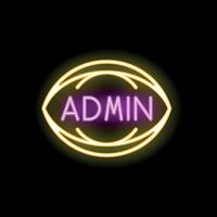 Glowing neon sign showing the word admin in pink with yellow oval on black background vector