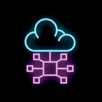 Neon icon of cloud computing connecting to network servers vector