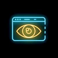 Neon sign showing browser with eye symbol for tracking and monitoring user activity vector