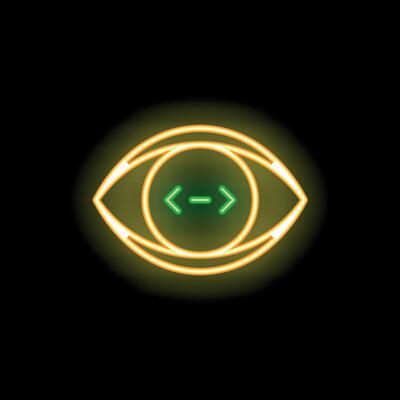 Neon eye showing arrows pointing each other forming a line