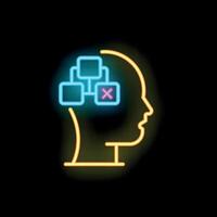 Neon sign representing a human head thinking with flowchart choosing wrong way vector
