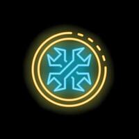 Neon sign representing versatile expansion with arrows pointing outward in a circle vector