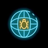 Neon style icon representing global bug spreading through internet network vector